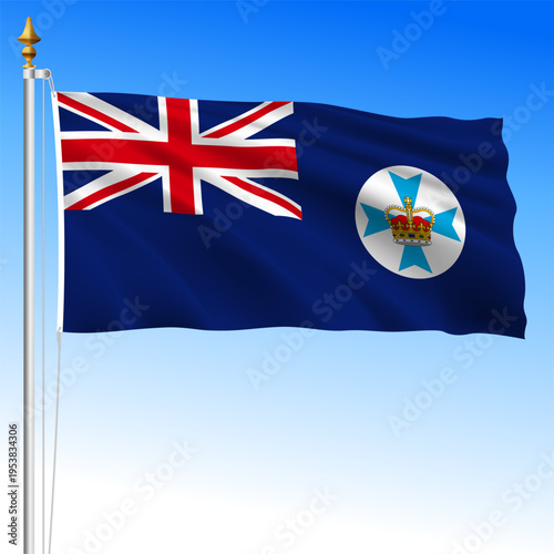 Queensland territory, Australia, waving flag, Oceania, vector illustration