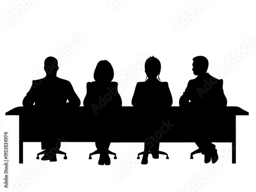 Business People Sitting at Conference Table Meeting Silhouette Vector