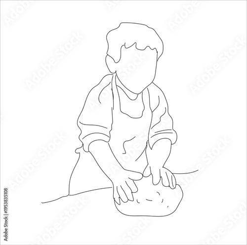 Lina Art: a young boy making cake batter