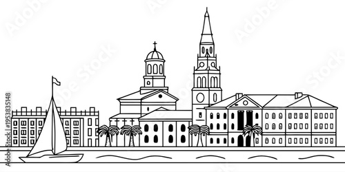 USA, US, U.S, United States - Charleston skyline minimal svg historic architecture simple vector
