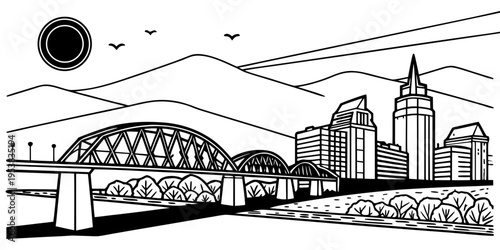 USA, US, U.S, United States - Chattanooga skyline river and mountain minimal svg clean geometric vector
