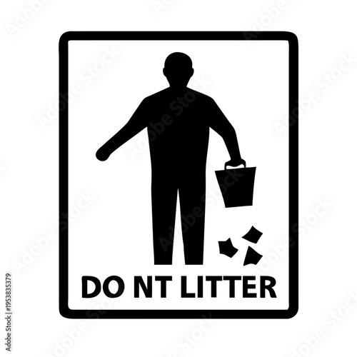 Man Throwing Trash into Bin Littering Sign Silhouette Vector Icon