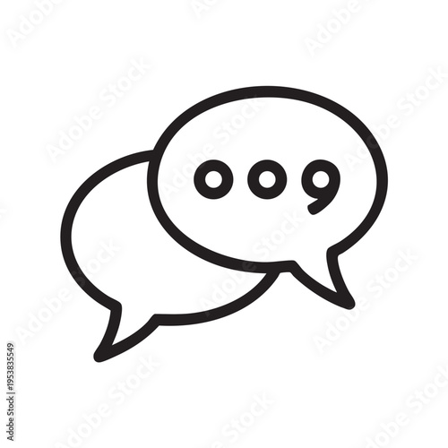 A minimalist line drawing depicts two chat bubbles with one showing a questioning expression in a simple graphic conversation scene.