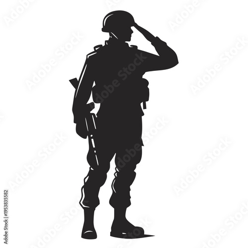Military Soldier Saluting Silhouette Vector Army Veteran Honor Icon