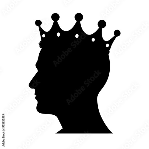 King Profile with Royal Crown Silhouette Vector Monarch Leader Icon