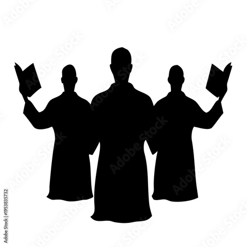 Black Silhouette Vector of a Church Choir Group Singing with Hymnals