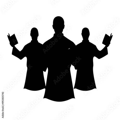 Black Silhouette Vector of a Church Choir Group Singing with Hymnals