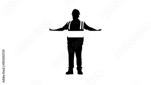 Black Silhouette Vector of a Male Construction Worker with Hard Hat and Blueprints