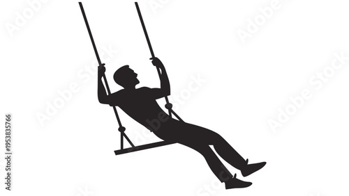 Black Silhouette Vector of a Trapeze Artist on a Swing Bar