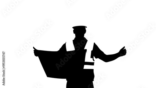 Black Silhouette Vector of a Male Construction Worker with Hard Hat and Blueprints