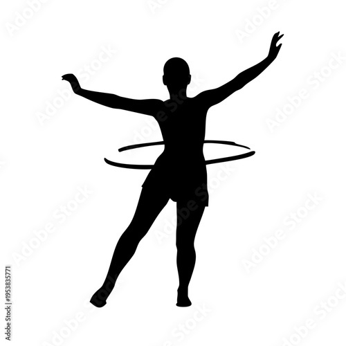 Black Silhouette Vector of a Woman Hula Hooping with Raised Arms
