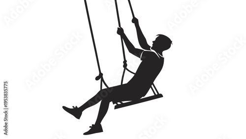 Black Silhouette Vector of a Trapeze Artist on a Swing Bar