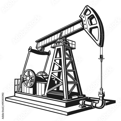 Black and white oil pump industrial equipment petroleum