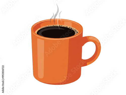 A steaming cup of black coffee in a vibrant orange mug.