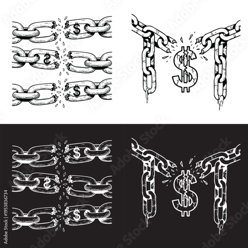 Economy War Concept Debris Explosion Effect Black White Hand Drawn Sketch Isolated Transparent Background