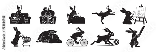 Versatile Rabbit Silhouette Set for Logo, Icon, and Mascot Design - Flat Vector Art.