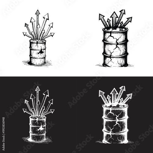 Economy War Concept Spike Explosion Energy Black White Hand Drawn Sketch Isolated Transparent Background