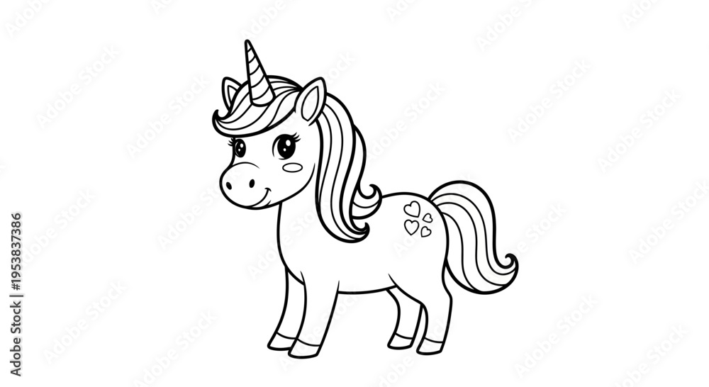 Fototapeta premium Cute Cartoon Unicorn Coloring Page for Kids