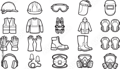 Essential safety gear in a detailed illustration, the image showcases vital protective equipment for occupational safety. Emphasizing the importance of workplace safety.