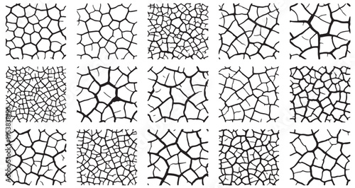 Dry Mud Crack Patterns Set Pack, distinct patterns, dried earth or distressed paint Editable Vector Stroke Illustration. featuring design, texture, cracked, pattern, grunge, abstract, dry, earth more