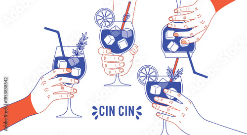 Hands Holding Cocktail Glasses Cheers Celebration Party Drinks Vector Illustration