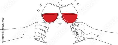 Hands Clinking Red Wine Glasses Cheers Celebration Romantic Toast Drink Vector Illustration