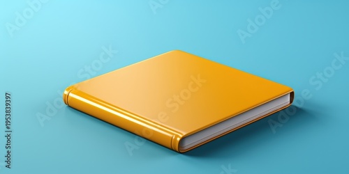 A vibrant yellow hardcover book with blank cover rests on a light blue surface, showcasing the potential for stories and knowledge.