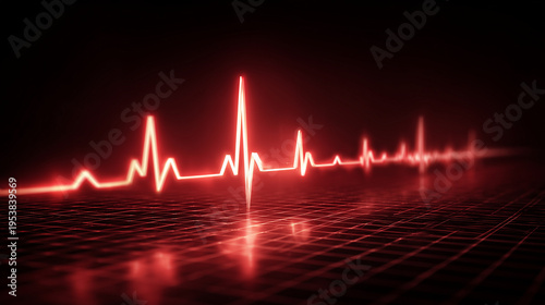 Minimalist medical heart monitor display featuring a glowing red ECG line on dark background, clean modern healthcare technology concept with digital pulse waveform.