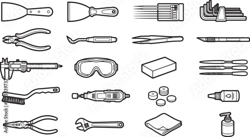 A collection of repair tools, highlighting tools for work and construction, with precision and functionality, conveying a sense of practicality and usefulness.