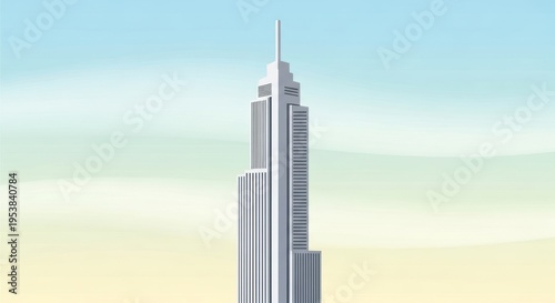 Modern skyscraper building against a serene gradient sky.