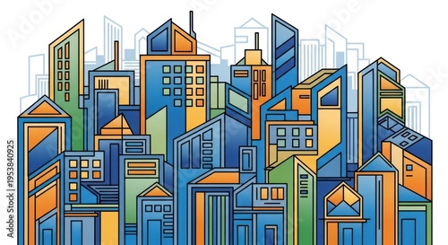 Colorful Abstract Cityscape Illustration with Modern Geometric Buildings