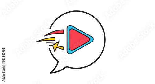 Play button icon in speech bubble.