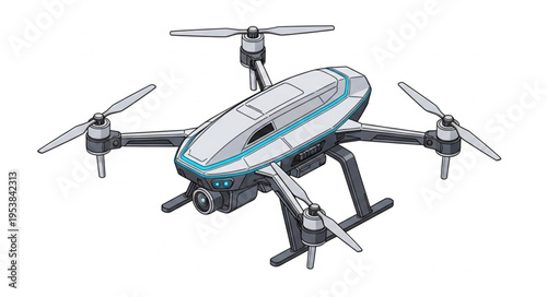 Modern drone with four propellers ready for aerial photography and videography.