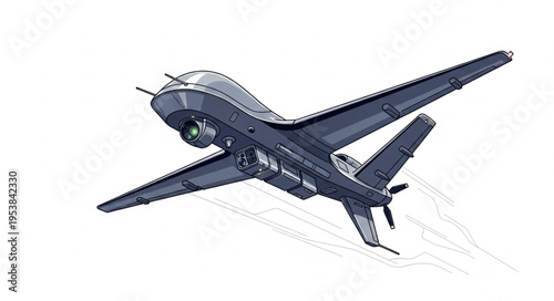 High-tech drone aircraft soaring through the sky, capturing aerial views and surveillance.