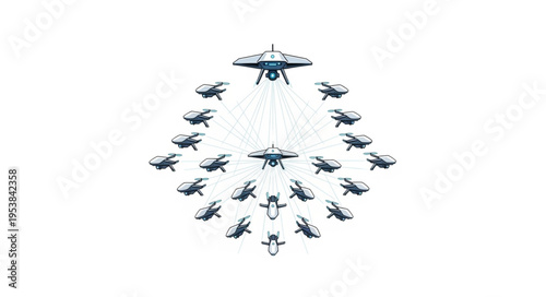 Aerial drone formation showcasing advanced technology and coordinated flight patterns.