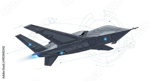 Futuristic stealth aircraft soaring through the sky with advanced technology and design.