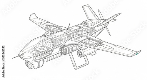 Detailed technical illustration of a twin-engine aircraft with visible internal components.