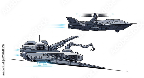 Futuristic vehicles soaring through the sky, showcasing advanced technology and design.