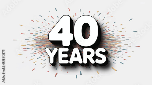 40 years celebration with colorful confetti on white background