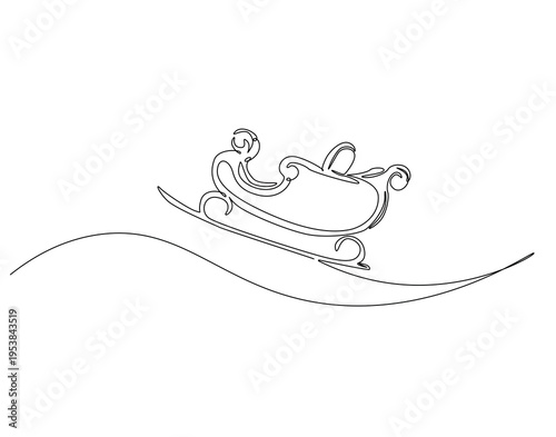 Continuous one line drawing of santa sleigh. One line drawing illustration of santa sleigh. Santa concept single line. Editable outline