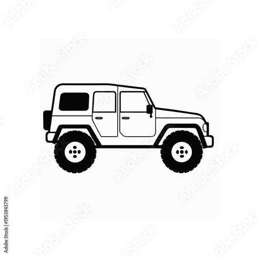 Outlined jeep vehicle side view drawing on transparent background silhouette
