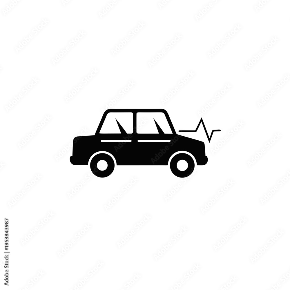 Fototapeta premium Black car with a heartbeat line coming out on transparent background silhouette