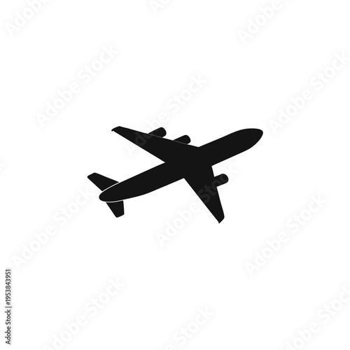 Silhouette of an airplane against white sky on transparent background