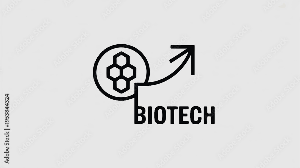 Fototapeta premium Biotech logo with hexagons and arrow pointing up biotechnology concept