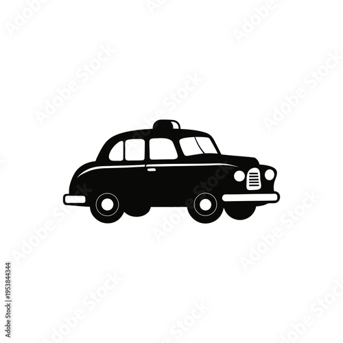 Illustration of a vintage black taxi cab on transparent background silhouette