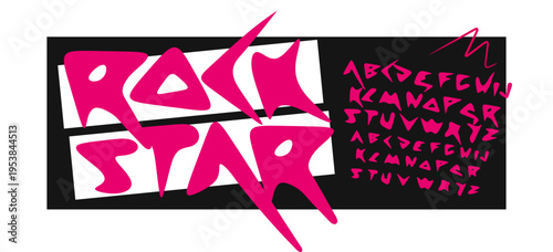 Punk Rock Font Logo Alphabet Acute Brushstroke Letter Set Modern Typography, Creative Music Typographic Design for Festival Title Text, Typo Poster Headline. Cool Funky Fonts. Vector Typeface