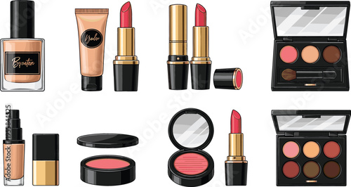 Luxury Cosmetic Products Set with Lipsticks, Foundation, Blush, and Eyeshadow for Beauty Enthusiasts