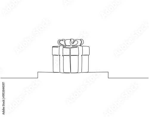 Continuous one line drawing of gift box. One line drawing illustration of present box. Surprise concept single line. Editable outline