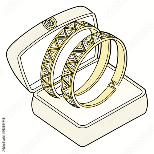 Two Gold Bangles in Cream Jewelry Box bangle bracelets