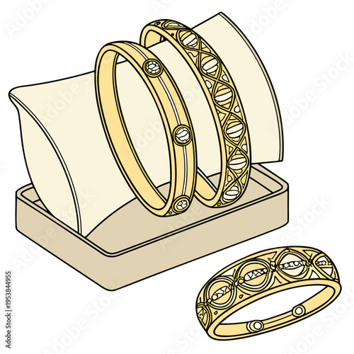 Three Gold Bangles in Jewelry Box bangle bracelets